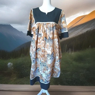 Super Cute Vintage Krist Gudnason Womens M/L Zebra House Dress W/pockets - Image 1 of 4