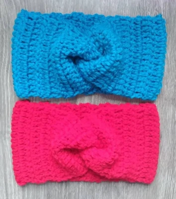 Juego de 2 diademas/calentadores de orejas de ganchillo hechos a mano colores rojo brillante/piscina Foto 1 de 3