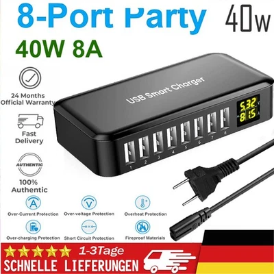 40W USB Ladegerät Mehrfach, 8 Port USB Ladegerät, Multi Ladestation Mehrere 8A - Bild 1 von 4