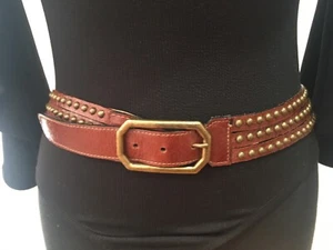 Leatherock Vintage Designer Southwestern Brown Leather Gold Studs Belt Small - Bild 1 von 11