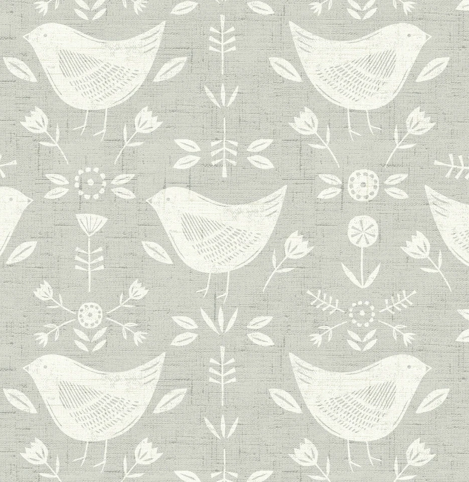 Fryetts Scandi Bird Narvik Grey 100% Cotton Fabric