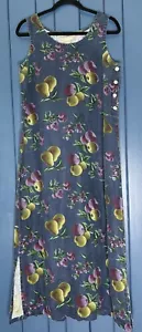 Vintage Blue Fruit Print Linen Dress Medium Sleeveless Cottage Farm Core - Picture 1 of 5