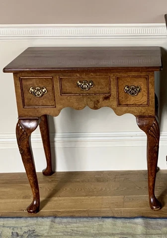 Vintage Queen Anne Style Burl Walnut Lowboy Console Table Cover