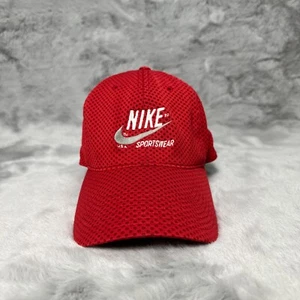 Vintage Nike Hat Cap Red Strap Back Center Swoosh 90's Y2K Big Logo Adjustable - Picture 1 of 9