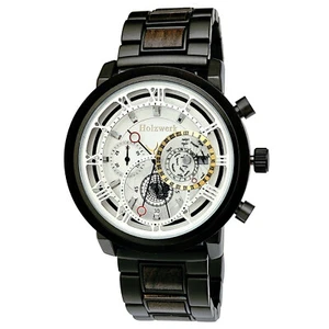 Holzwerk BRUCHSAL Damen & Herren Edelstahl & Holz Uhr Chronograph, schwarz, weiß - Picture 1 of 6