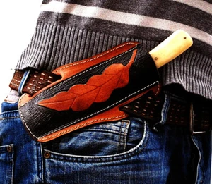 ECHTLEDER HANDGEFERTIGT GÜRTELSCHEIDE HOLSTER FÜR FESTE KLINGE MESSER 1791 - Bild 1 von 4