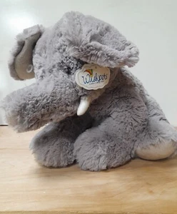 Wishpets NWT Ellimo Elephant Plush Gray 15"inch 2007 Stuffed Animal White Tusks - Picture 1 of 15