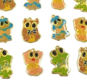 12 colgantes vintage de cuentas de pajarita de ojo grande búho cerdo rana pato animal 5344PT - Imagen 1 de 6