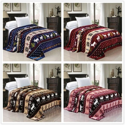 Christmas Flannel Fleece Blanket – Winter Warm Cozy Soft Snowflake & Deer Design - Image 1 of 4