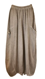Pantalones italianos de lino lavado Lagenlook bolsillos elásticos en la cintura talla única UK 10-14 - Imagen 1 de 11
