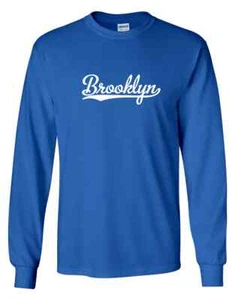 Brooklyn Tail Script Long Sleeve Tee Baseball Style Kings New York T-shirt - Picture 1 of 34
