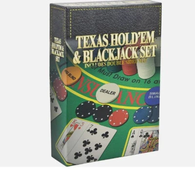 Texas Hold'em & Blackjack Set Poker Chips Deck Of Card Double Side Mat Gift - Image 1 of 3