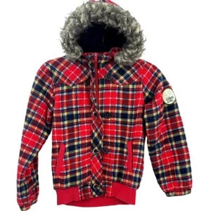 Liguo Girl Red & Black Plaid Hooded Jacket Size Medium Classic & Versatile - Picture 1 of 11