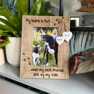Dog Cat Photo Frame Wooden Heart Is Full When Best Friend By Side Driftwood - Picture 1 of 11