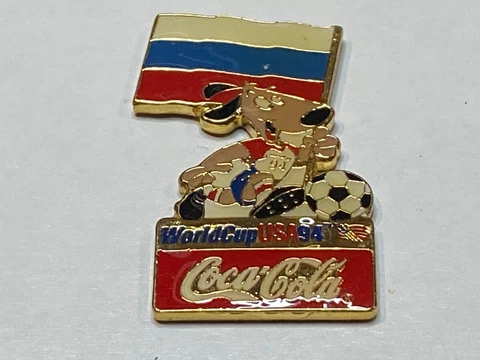 Vintage Coca-Cola Coke 1994 World Cup Soccer Lapel Pin Team Russia Russian Flag Cover