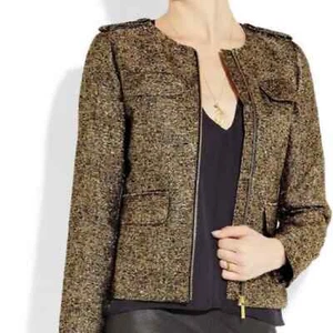MICHAEL KORS Metallic Silk Blend Tweed Epaulet Blazer Jacket Women Size 10 NWT - Picture 1 of 16