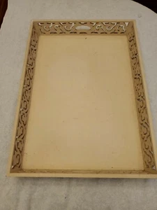 White Wood Serving Tray with handles and decorative sides - Picture 1 of 10