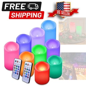 Color Changing Outdoor Candles - Remote Control Flameless Set of 9 LED Lights - Picture 1 of 8