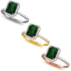 2.33ct Simulated Emerald .23ct Diamond Halo Wedding Ring Solid 9ct White Gold