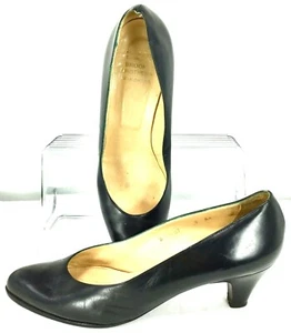 Brooks Brothers Pumps Women's 9 AA Black Leather Slip On Pointed Toe Heels Italy - Picture 1 of 12
