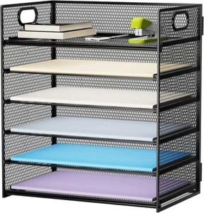 6 Tier Paper Organizer Letter Tray - Mesh Desk File Organizer with Handle, Paper - Picture 1 of 6