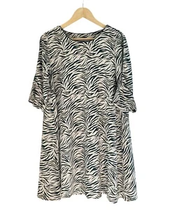 La Redoute Animal Print Dress 14 Tunic Short Sleeved Frill Ivory Green A Line - Picture 1 of 5