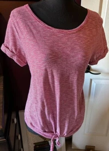 SO Junior's Shirt Red/White M Tie Front,So Soft,Stretch, Beautiful Top, Lightwt - Picture 1 of 11