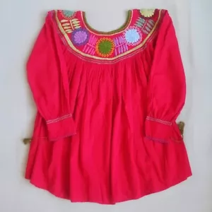 Chiapas Mexican Handmade Embroidered Blouse Indigenous Fabrics Red M - Picture 1 of 2