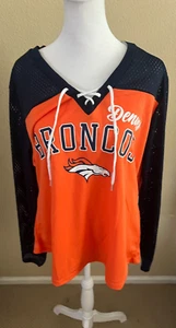 Denver Broncos NFL Majestic Women's Long Sleeve Lace Up T-Shirt XL - Picture 1 of 5