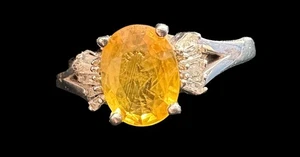 Estate sterling silver diamond & yellow sapphire ring - Picture 1 of 1