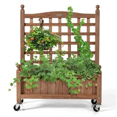 Costway Wood 32in Planter Box w/Trellis Mobile Raised Bed for Climbing Plant - Image 1 of 4
