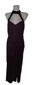 Vtg 90s Womens Dark Purple Velvet Halter Grunge Witchy Whimsigoth Dress Sz 13/14 - Picture 1 of 4