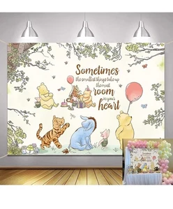 Vintage Style Pastel Winnie The Pooh Baby Shower Photo Backdrop 3x5ft - Picture 1 of 9