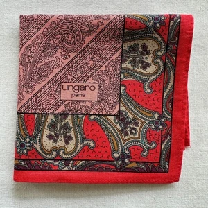 MEN Handkerchief VTG Red Cotton Line Art Paisley Border Damask Pocket Square 17" - Picture 1 of 3