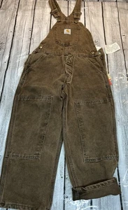 Vintage NWT Dark Brown CARHARTT Overall Bibs Double Knee Youth Kids Size 4 BU582 - Picture 1 of 11