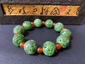 China Exquisite Hetian Jade Hand-carved Lucky Beads Bracelet - Picture 1 of 9