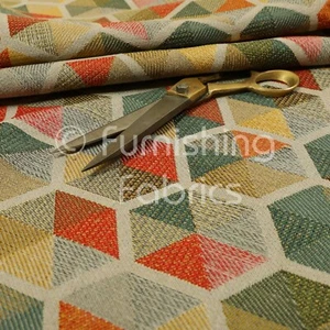 Silver Multicolour Chenille Upholstery Curtain Fabric Geometric Hexagon Pattern - Picture 1 of 5