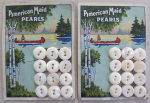 2 ANTIQUE VINTAGE AMERICAN MAID PEARLS~12 BUTTON CARDS- INDIAN MAIDEN~LAKE~CANOE - Picture 1 of 2