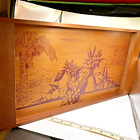 Plateau de séquoias vintage Golden State Box usine californienne / motif fruit sculpté en bois