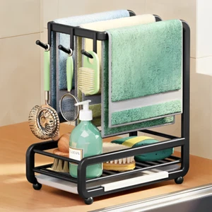 Wall Mounted Dishcloths RackCountertop Household Towel Rack With Storage Basket - Picture 1 of 7