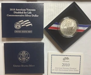 2010-W American Veterans Disabled for Life Commemorative Silver Dollar UNC # 2 - Picture 1 of 1