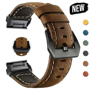 Quick Fit Leather Watch Band Strap For Garmin Fenix 7X 7 6 6X Pro 5 5X Plus 3HR - Picture 1 of 16