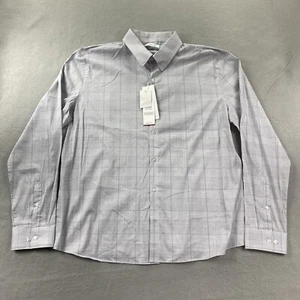 Calvin Klein Shirt Mens XL White Plaid Button Up Extra Slim Fit Stain Shield - Picture 1 of 11