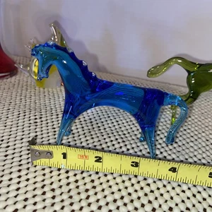 Horse Hand Blown Murano Style Glass Figurine Blue. Prancing Playful 5” #vi - Picture 1 of 7