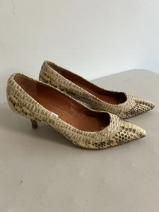 oscar de la renta python snakeskin low heels pumps womens size 35.5 italy tan - Picture 1 of 9
