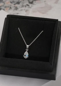 1Ct Pear-Cut VS1 Lab Grown Diamond Solitaire Necklace Pendant 14K White Gold - Picture 1 of 7