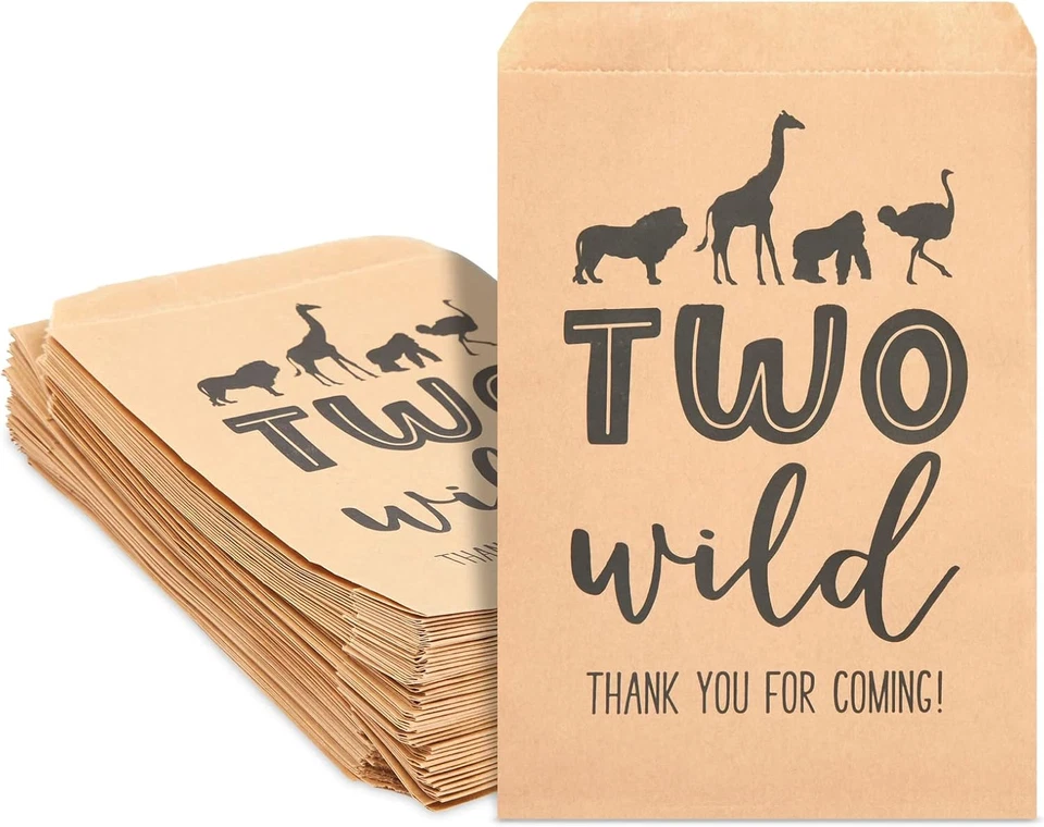 Dos bolsas de papel salvaje - 5 X 7,5 pulgadas, marrón Kraft, 100 unidades - 2Nd fiesta de cumpleaños Fa Foto 1 de 4