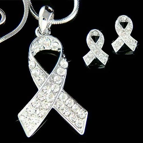 Polmoni Cancro ~ IN Swarovski Cristallo Consapevolezza Nastro Collana Orecchini - Immagine 1 di 1