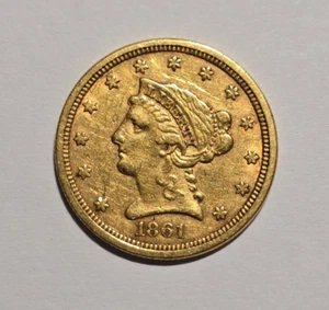 1861 Liberty Head $2.5 Gold Civil War Coin AU Details - Picture 1 of 2
