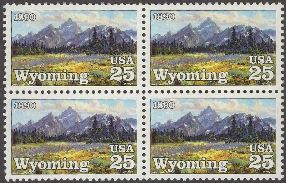 Scott#: 2444 - Wyoming Statehood Centenary 25¢ 1990 BPE Block of 4 MNHOG - Image 1 of 1